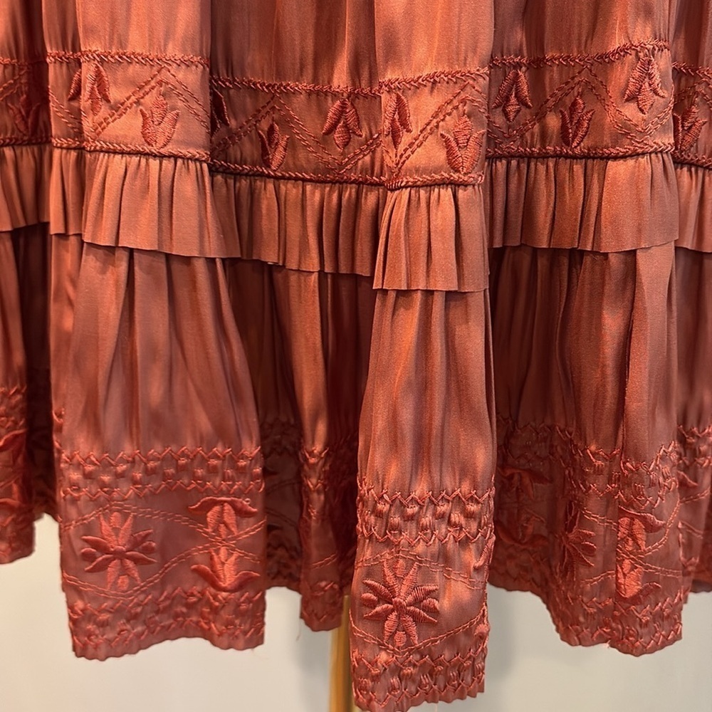 Ulla Johnson Luisa Satin Ruffle Mini Dress in Rust Red size 4 *As-Is* - Picture 7 of 16